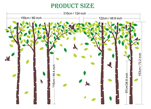 Six Birch Tree Wall Decals Birds Cute Squirrel Forest miniatura 7