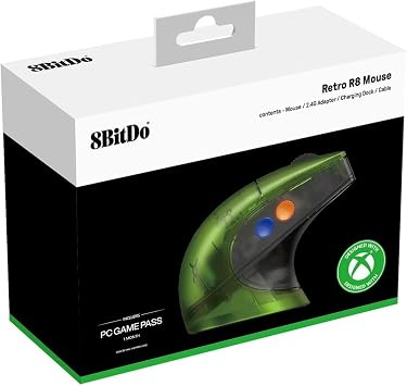 8BitDo Retro R8 Mouse Xbox Edition Compatible with Xbox Windows PC with charging station