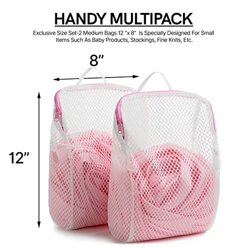 Comlife Set Of 2 Delicates Honeycomb Mesh Laundry Bag, Use Ykk Zipper, With Handle, Extra Large Opening, Baby Products, Face Cleansing Pads,Socks, Fine Knitwear Mesh Wash Bags (Pink) #TOP1