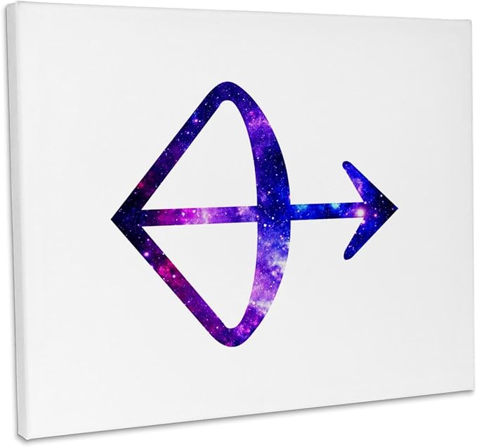 3dRose, Sagittarius bow and arrow horoscope symbol - purple zodiac star sign, Museum Grade Canvas Wrap 14x11