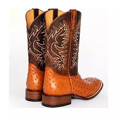 Calemdy Men's Western Boots Cowboy Boots Square Toe Work Boots Chunky Heels Embroidered Western Boots Wide Calf Boots Pu Leather Boots #TOP2