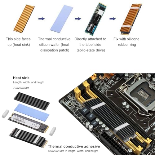 M.2 2280 Heatsink disipador de Calor de Aluminio,Disipador de Calor M.2 SSD,Disipador M.2 para PS5,Heatsink M2 SSD NGFF NVME,Disipador Termico,Almohadilla térmica,con destornillador,3 set - imagen 7