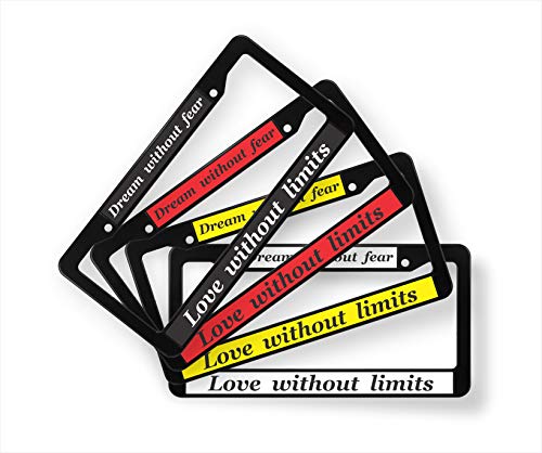 Abs Plastic Black Personalized With Custom Text Design Laser Engraved Standard Size (6”X12”) - Car/Automobile License Plate Frame With Free Caps - Black/Red Text (Qty: 1 Frame) #TOP5