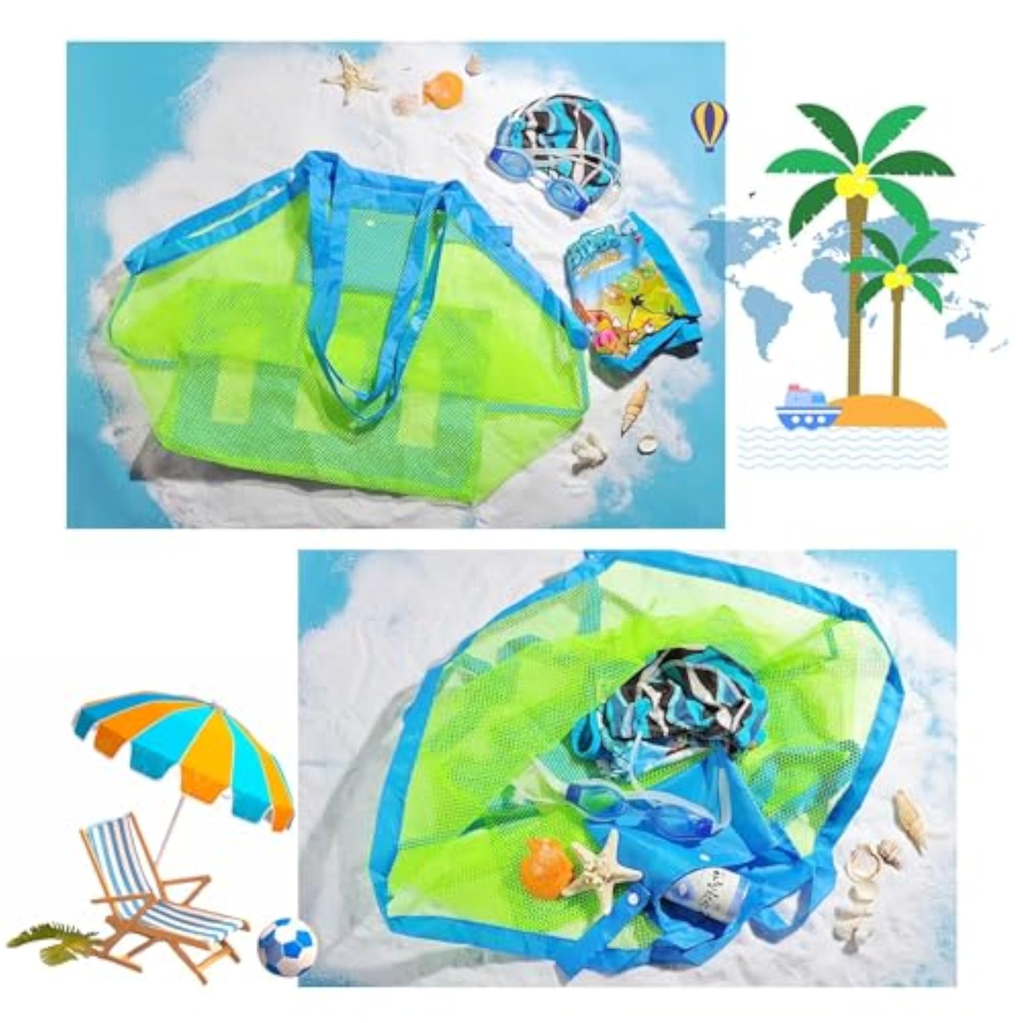 Large Mesh Beach Bag for Toys and Wet Towels