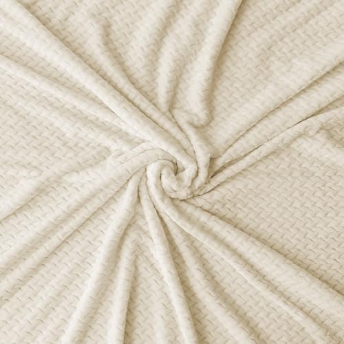 Oversized King Fleece Blanket 120x120 Inches, Seamless Soft Cozy 3D Jacquard Flannel Blanket 10'x10' Extra Large for Bed, Sofa, Couch, Travel & Camping, California King Throw, Beige Leaf