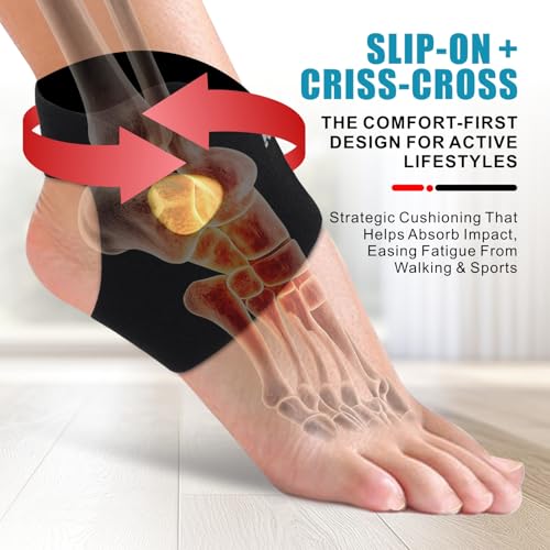 Kenspeed 2 PACK Ankle Brace for Women & men with Dual-Density Foam Pads & Adjustable Arch Support – ankle compression sleeve Targeted Relief for Fatigue, Ankle Pain (Small/Medium)