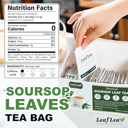 Image of LeafLea 40 Premium Soursop Leaf Tea Bags, Pure & Natural Sour Sop Leaves