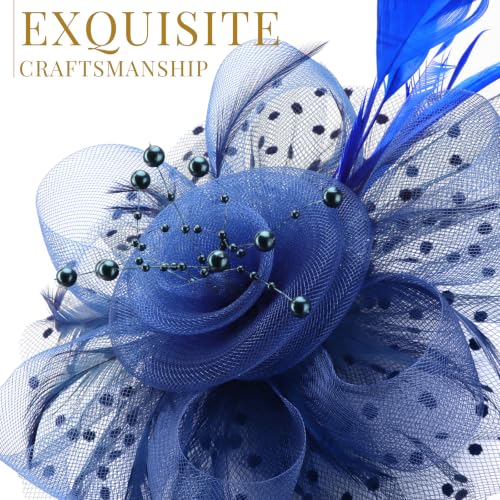 Image of DRESHOW Fascinators Hat Flower Mesh Ribbons Feathers on a Headband and a Clip Tea Party Headwear for Girls and Women