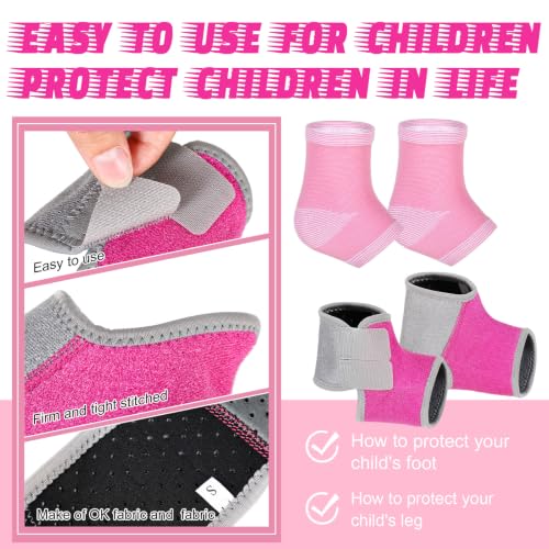 Image of Tarpop 4 Pairs Kids Ankle Brace Set Foot Support Stabilizer Wraps Protector Guard Knitted Ankle Sleeve Sock Support Compression Socks for Injury Prevention (Medium,Pink)