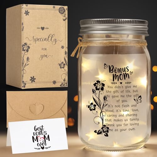 Splendest Bonus Mom Gifts Mason Jar Night Light for Mothers Day from Daughter Son,Step Mom Gifts,Birthday for Stepmom, Mother in Law Gifts