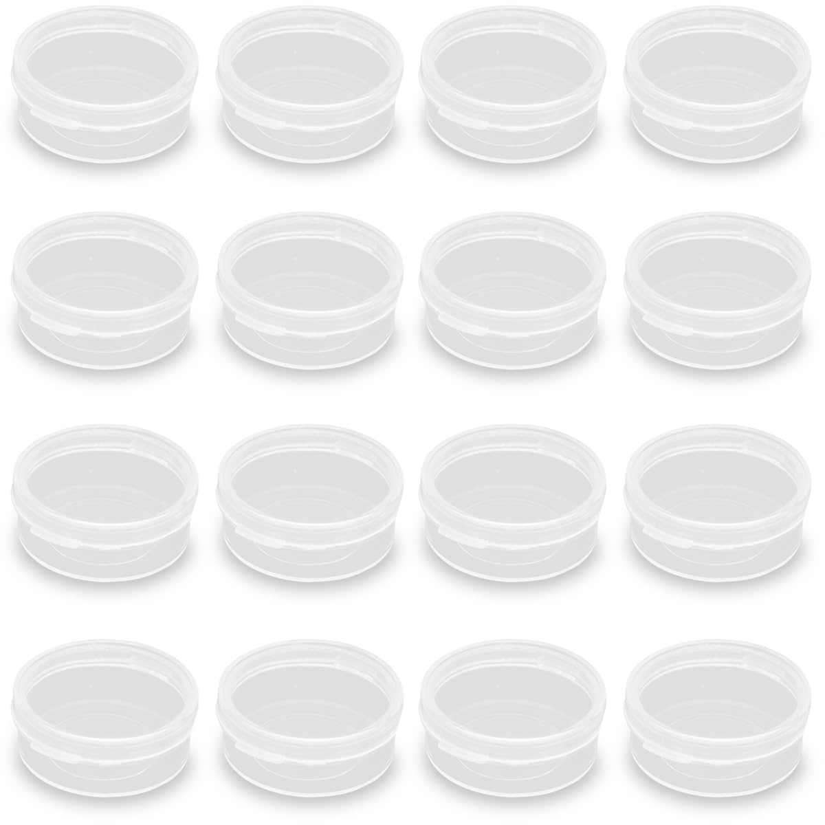 0.034 oz Mini Clear Plastic Round Storage Jars for Beads (0.75 x 0.28 inch), Buttons, Small Jewelry Findings (24 Pack)