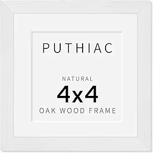 4x4 Oak Wood Picture Frame - 4"x4" Photo Frame, 4x4 Picture Frame Wood, Natural Solid Wooden Picture Frames for Wall Art Photo and Prints(1 Pack, White)
