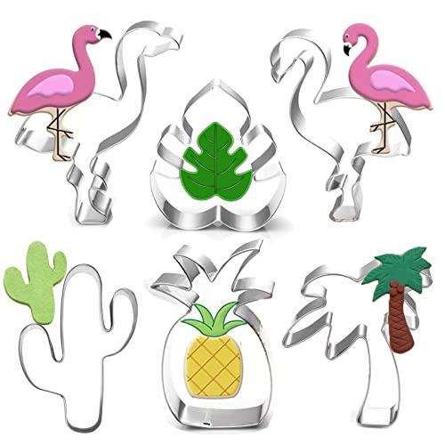 Hawaiian Cookie Cutter Set-6 Piece-Cactus, Pineapple, Flamingo, Monstera Leaf And Palm Tree-Tropical Cookie Cutters Molds For Summer Tropical Beach Party Supplies Decoratons #TOP21
