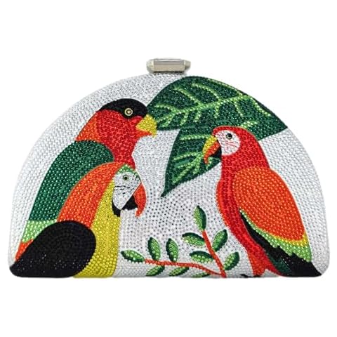 Boutique De FGG Women Crystal Parrot Evening Handbags Cocktail Prom Bird Clutch Bag Dinner Rhinestone Clutch Purses,Mini,Silver Cover