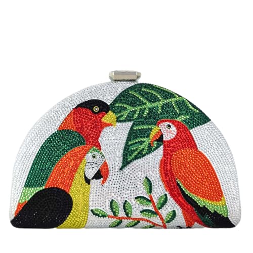 Image of Boutique De FGG Mini Parrot Evening Bags,Women Cocktail Crystal Clutch Bag,Prom Party Bird Handbags Rhinestone Clutch Purse