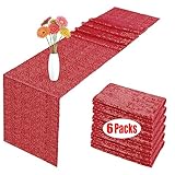 6 Pack Sequin Table Runner Red, 12 x 108 inch Glitter Red Table Runner for Rectangle Table for Birthday, Wedding, Banquet, Holiday Party Decorations & Baby Shower