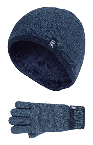 HEAT HOLDERS - Kids Boys Fleece Insulated Knit Winter Beanie Hat and Gloves Set (7-10 Years, DN2P8)