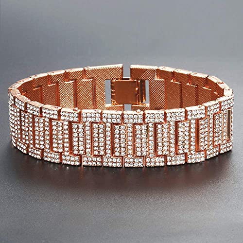 Apzzic 21Mm Mens Iced Out Bracelet Bangle Hip Hop Gold Plated Cz Diamond Cuban Link Bracelet Rose Gold 8Inch #TOP1