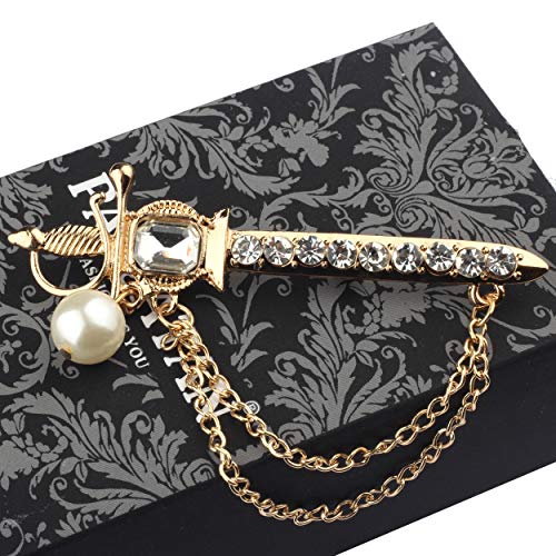 Image of Panjatan Royal Lion Knight Sword with Golden Chain Pin Brooch.