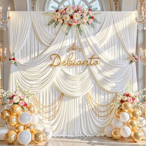 10ft x 12ft Ivory Backdrop Curtains, 2 Panels 12FT Long Drapes for Backdrop