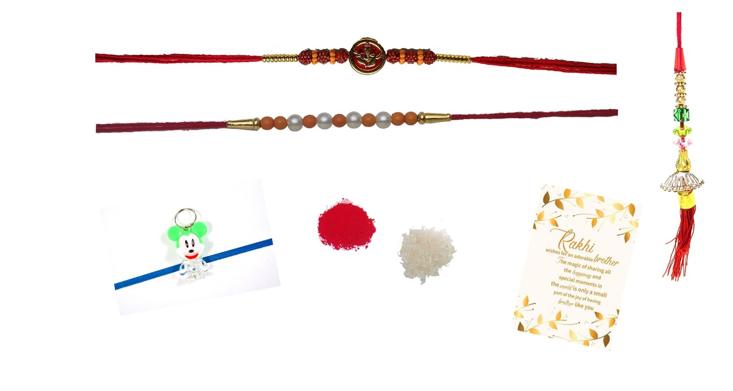 KNH ART AND CRAFT kanha Handicraft Bhabhi Kids Jaipuri Handmade Ethnic Family Rakhi Brother,Rakhi for Brother Gift Combo With Roli Chawal