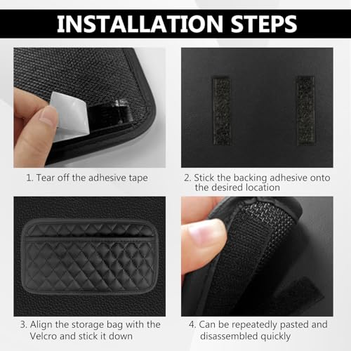 Image of Leather Black Car Storage Organizer Pouch, Self-Adhesive PU Armrest Organizers for Phone, Keys, Accessories or Charging Cables, Seat Side Gap Box, Automobiles
