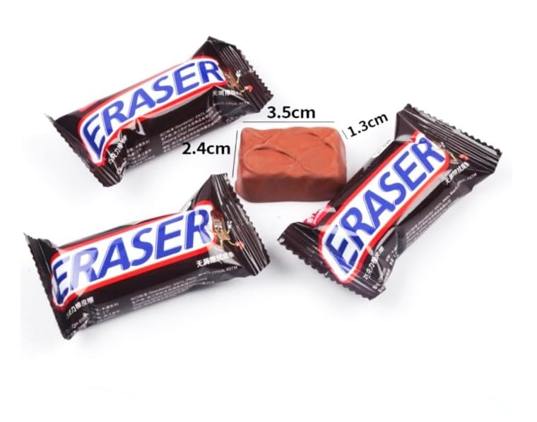 NeedVibes Cute 3D Perfumed Snickers Shaped Eraser, Non-Toxic Pencil Rubber Brown Rubber, 3.5x2.5 cm for School Use (Pack of 2) 1