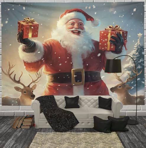 Tapisserie murale animaux de la forêt cadeau de Noël tissu bleu-gris fêt
