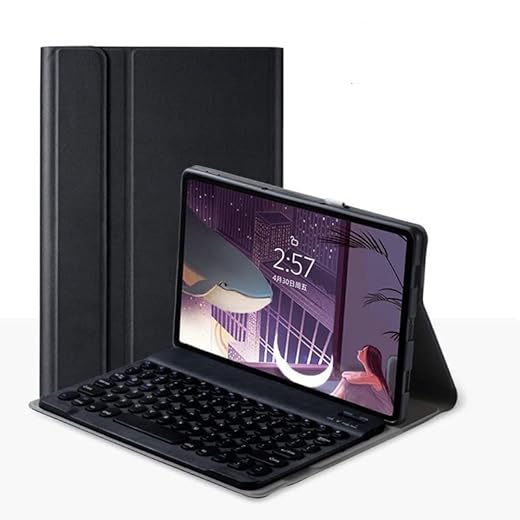 SZAMBIT Capa de Teclado para Fire HD 10 and Fire HD 10 Plus,Capa de Suporte Dobrável com Teclado Bluetooth Sem Fio,com Ativação/Desativação Automática,Português,Preto