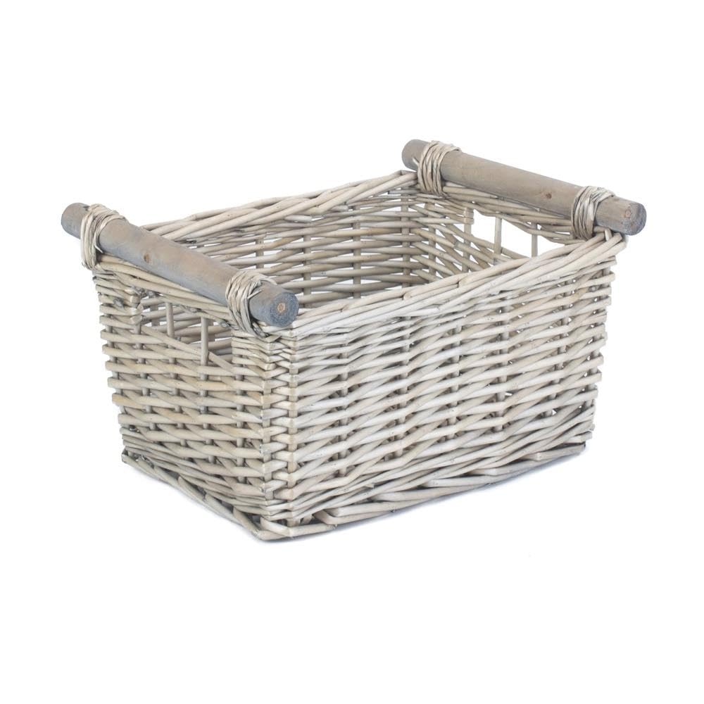 Red Hamper Red/Grey Hamper Wash Wooden Handled Wicker Storage Basket - Wicker - Medium