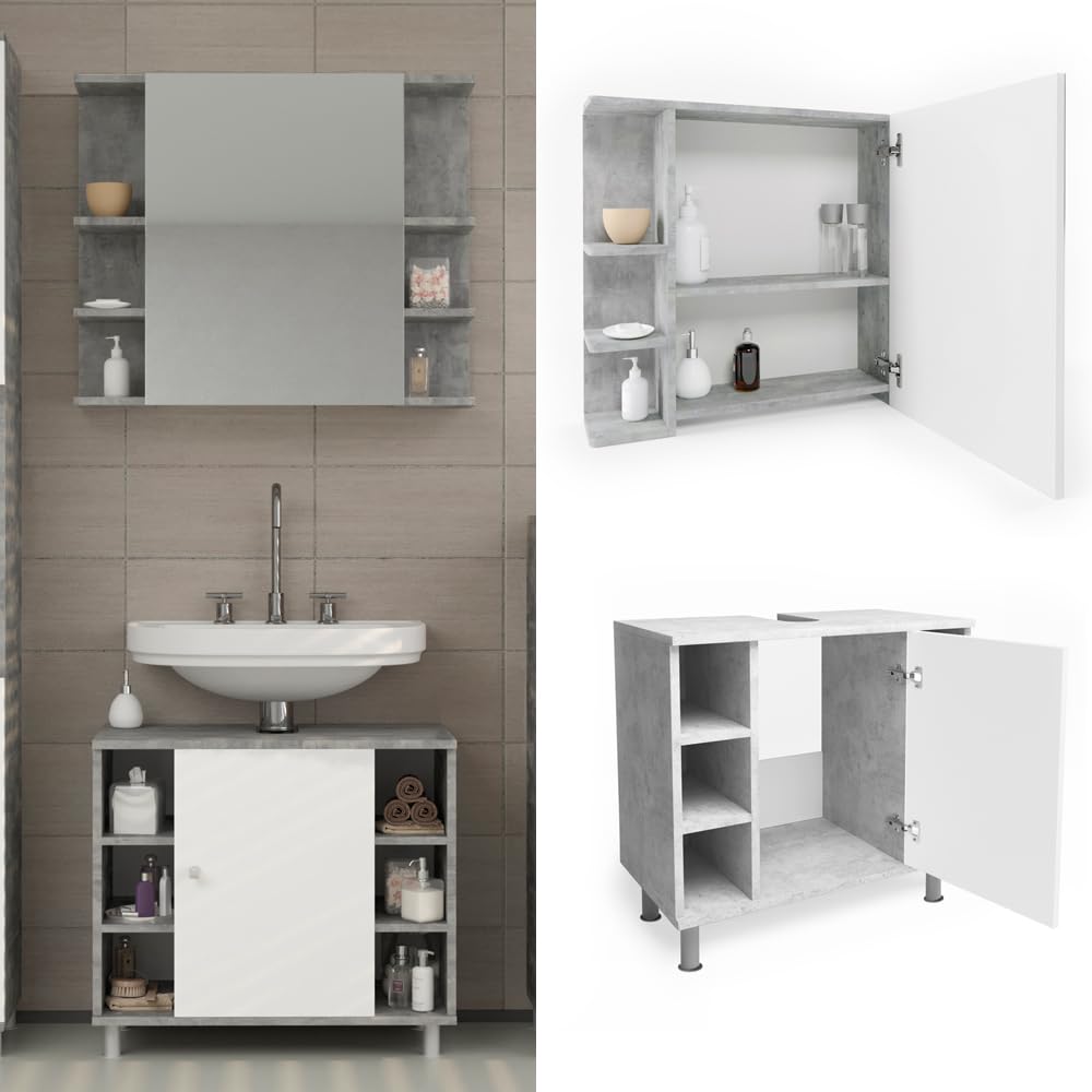 Specchio Contenitore Per Bagno Vicco Mila - Bianco 55x45 Cm Con Ante E Ripiani - Foto 6