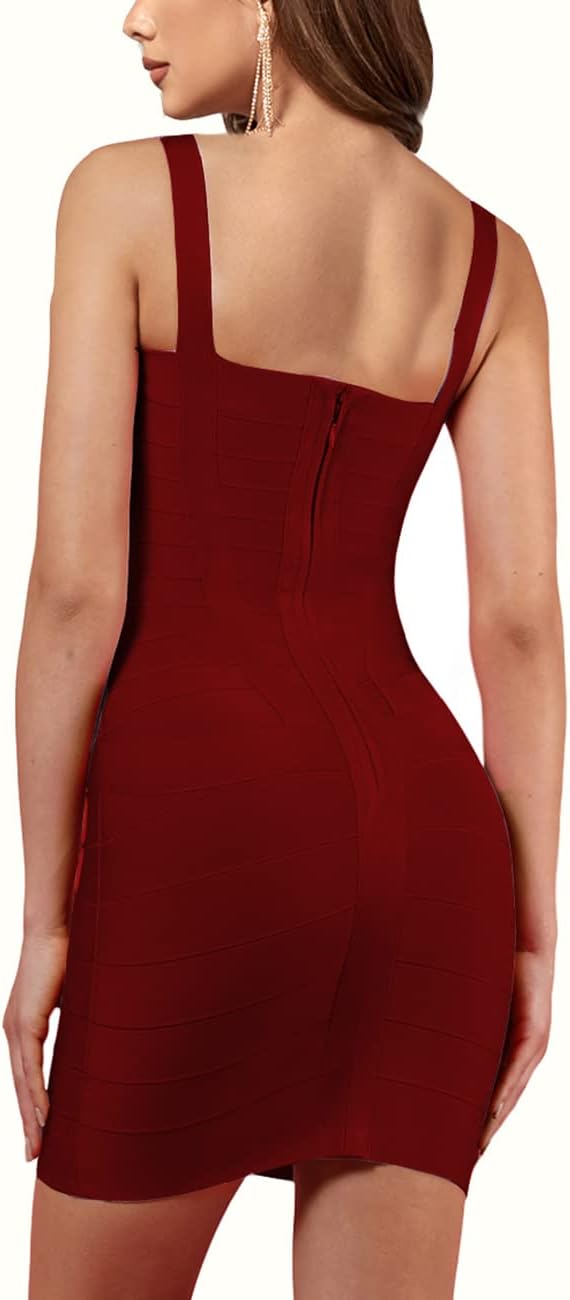 UONBOX Women's Rayon Cute Mini Sleeveless Bodycon Club Party Bandage Strap Dress - Image 3