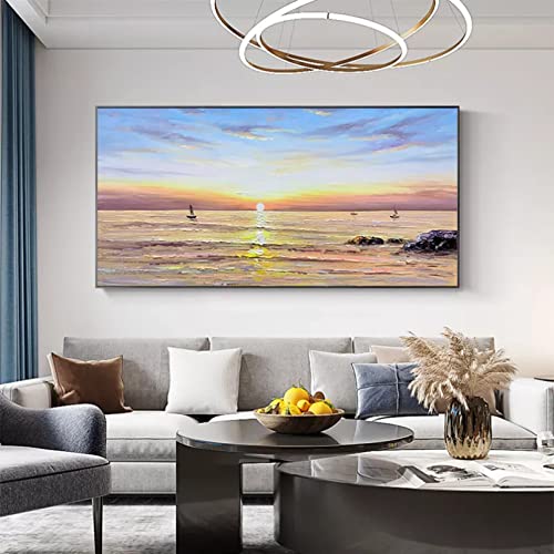 Toile peinture suspendue paysage marin voilier pour decoration murale chic