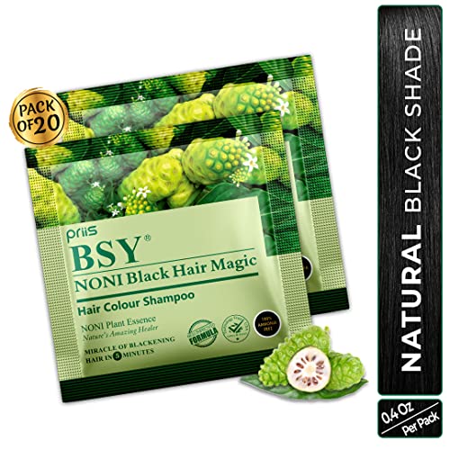 Image of 3 IN 1 Natural 5-Min Hair Colour Shampoo Black | Ammonia Free Long Lasting Hair Color Noni Fruit Extract No Hair Loss Grey Coverage Hair Dye for Women & Men (12ml-20 Sachet)