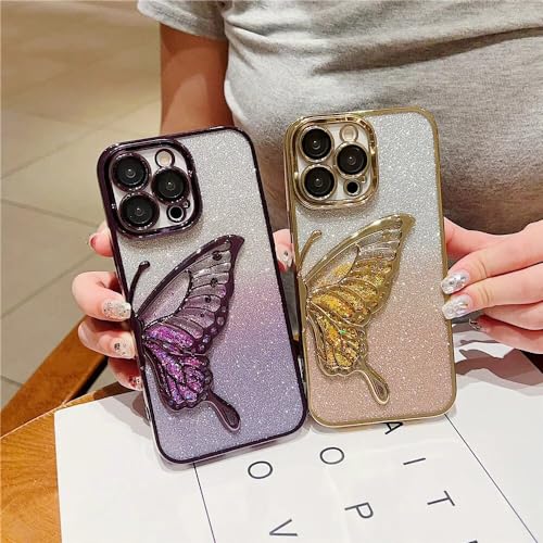 CINCH Designed for iPhone 14 Pro Cover with Glitter Cute Butterfly Electroplating Design Back Cover Case for Women Teen Girls (Purple) 5 51eM4X69snL