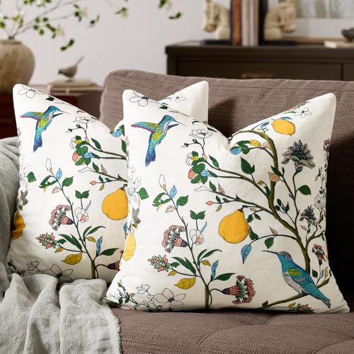 MUSSEL White Floral Pillow Covers 18x18 Set of 2, Velvet