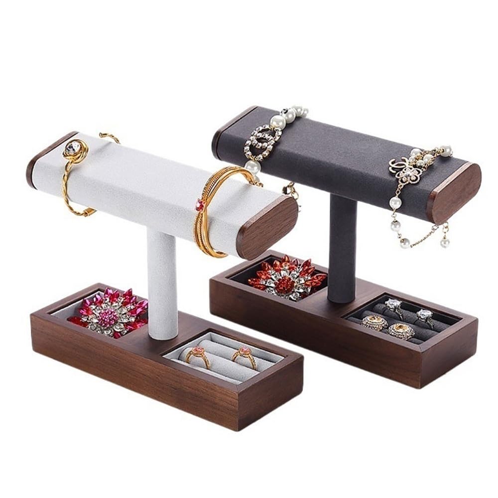 Expositor de joyas, soporte para guardar relojes, expositores de nogal, para pulpositor de joyas, soporte para guardar relojes, expositores de nogal, para pulseras, anillos y collares (gris)