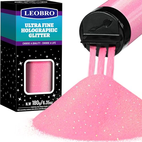 LEOBRO Pink Glitter 180g/6.35oz Iridescent Pink Fine Glitter for Resin Crafts Tumblers Nail Body DIY Party Decorations