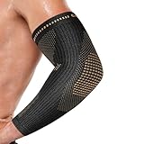 Vlela Copper Elbow Compression Sleeve - Tennis & Golfers Elbow Support Brace, Extends to Forearm for Complete Pain Relief, Wider Fit Hugs Joint, Medium