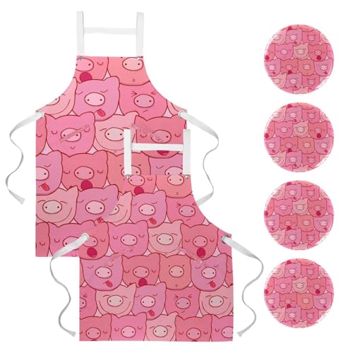 Tablier de cuisine pour pâtisserie et nettoyage à motif cochon rose