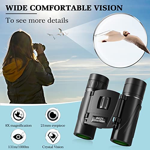 Image of 8x21 Mini Lightweight Binoculars, Compact Pocket Binocularsfor Adults Kids, Small Protable Binoculars for Bird Watching Travel Opera Theater Sports Scenery