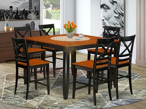 East-West-Furniture-FAQU7H-BLK-W-7-Piece-Kitchen-Counter-Set-Consist-of-a-Square-Dining-Room-Table-with-Pedestal-and-6-Dining-Chairs-54×54-Inch-Black-Cherry East West Furniture FAQU7H BLK W 7 Piece Kitchen Counter Set Consist of a Square Dining Room Table with Pedestal and 6 Dining Chairs 54×54 Inch Black Cherry