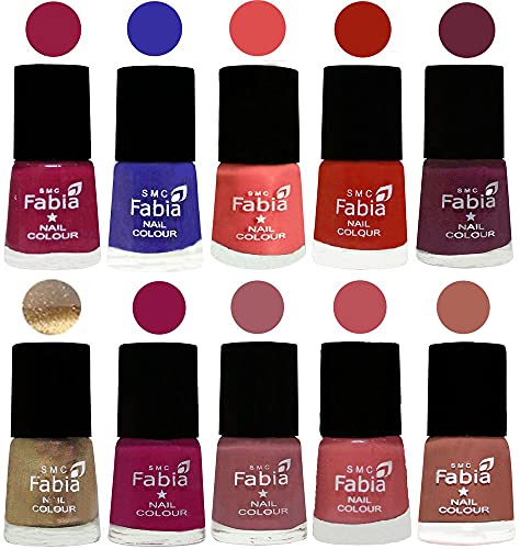 Image of SMC Fabia ALL IN ONE (PACK OF 10), Long Lasting Glossy Nail Polish, 6 ml Each, All Vibrant Colours,01747