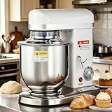 BANGBANGJI 500W Gewerblicher Lebensmittelmixer, 3-in-1 Elektrischer Standmixer, 3 Geschwindigkeiten Einstellbar, mit Edelstahlschüssel, Knethaken, Schneebesen & Rührbesen für Brot Kuchen 5L