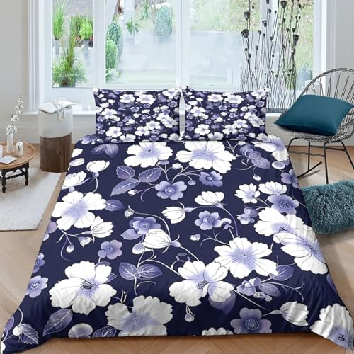Housse de couette effet microfibre résistante parure de lit florale 140x200 - 4