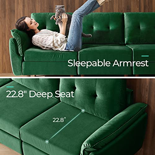 Linsy Home Modular Sectional Sofa, Velvet Sectional Sofa Couch With Memory Foam, U Shape 6 Seat Modular Sectionals, Sleeper Sofa Couches With Chaise For Living Room, Green #TOP3