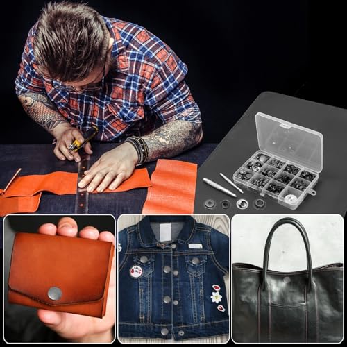 Miniatura 7 de Amentalove 260pcs Corchetes De Presion Metalicos,15mm Botones De Presion, Botones A Presion, Kit Cierre A Presión Con 3 Herramientas, Corchetes De Presion Metalicos Para Bolsos Jeans Ropa Tela