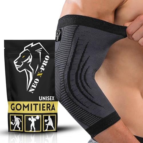 NEO X-PRO Tutore Epicondilite Gomito – Fascia Gomito Epicondilite Uomo Donna – Gomitiera per Tendinite, Epitrocleite, Golf e Padel – Bracciale per Epicondilite – Supporto Gomito (Nero, L)