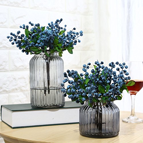 Uupp 6 Pcs Plastic Artificial Blueberries Fake Blue Berries Plant Blueberry Artificial Flowers For Home Wedding Office Party Decor, 9.1 Inches #TOP1