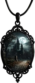 Gothic Retro Castle Cameo Necklace For Women Man Fashion Pagan Witchcraft Jewelry Crow Bat - Meaningful Necklace Symbol, Spiritual Jewelry For Men And Women